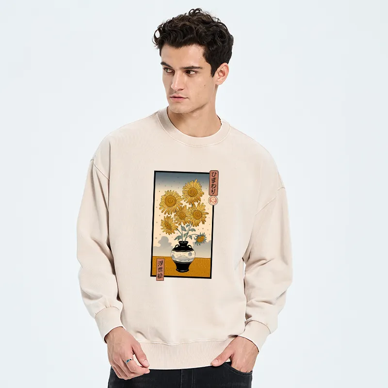 Tokyo-Tiger Sunflowers Ukiyo-e Washed Sweatshirt