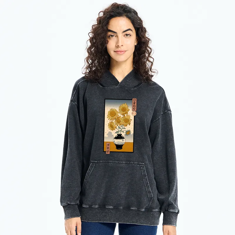 Tokyo-Tiger Sunflowers Ukiyo-e Washed Hoodie