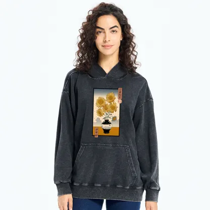 Tokyo-Tiger Sunflowers Ukiyo-e Washed Hoodie