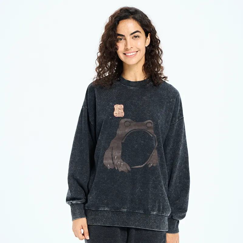 Tokyo-Tiger Matsumoto Hoji woodblock print frog Washed Sweatshirt
