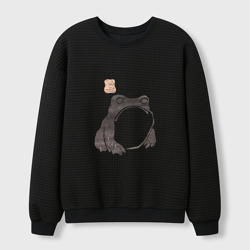 Tokyo-Tiger Matsumoto Hoji Woodblock Print Frog Waffle Sweatshirt