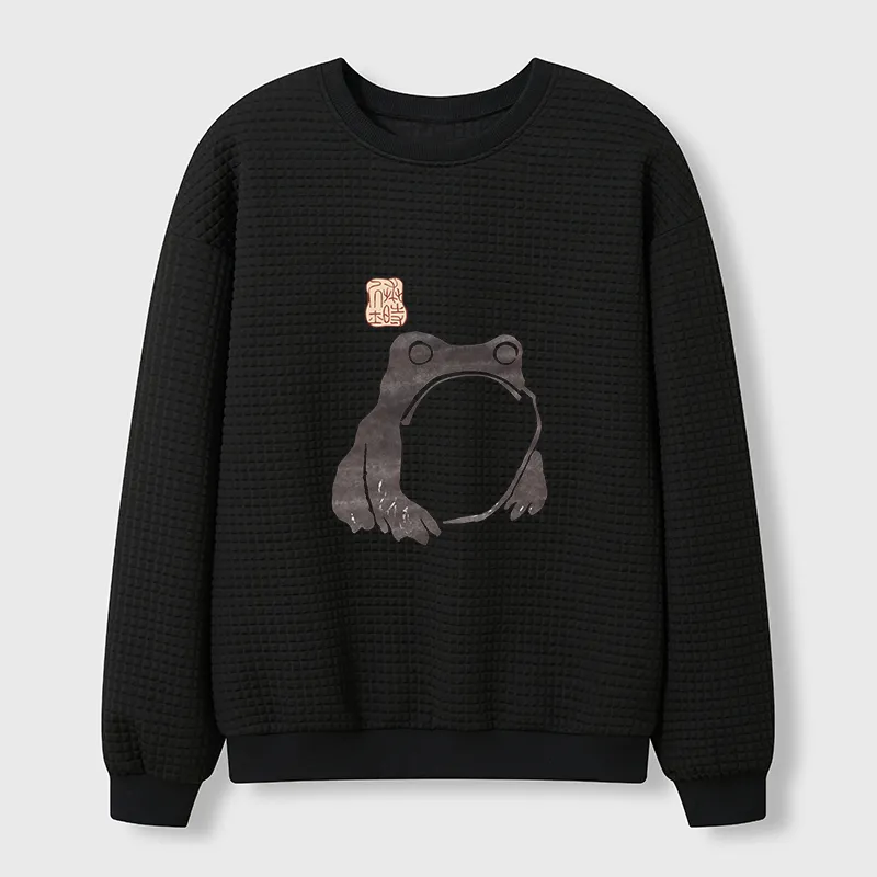 Tokyo-Tiger Matsumoto Hoji Woodblock Print Frog Waffle Sweatshirt