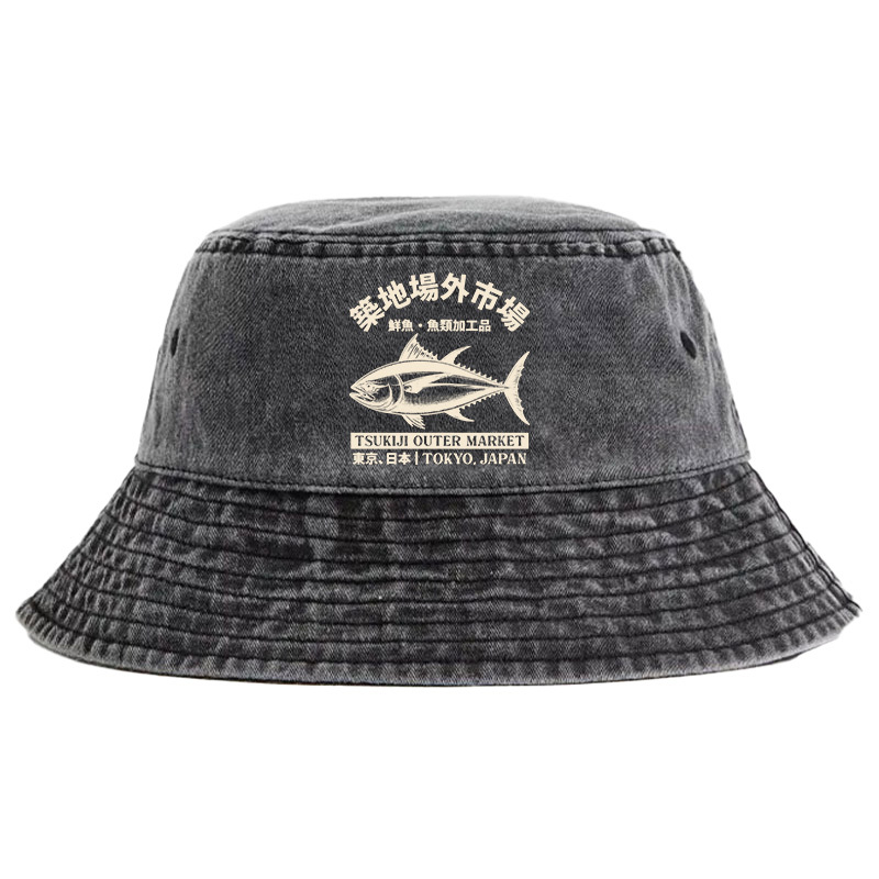Tokyo-Tiger Japan Tsukiji Fish Market Washed Bucket Hat