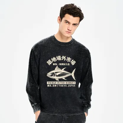 Tokyo-Tiger Sakana Tsukiji Fish Market Washed Long Sleeve T-Shirt