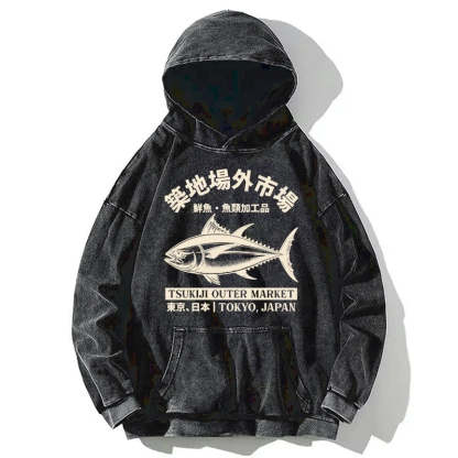 Tokyo-Tiger Japan Tsukiji Fish Market Washed Hoodie Sale