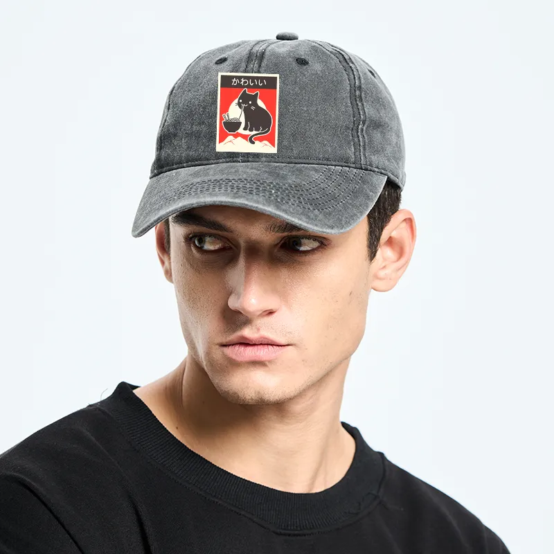 Tokyo-Tiger "Kawaii" Vintage Style Japenese Ramen Cat Washed Cap