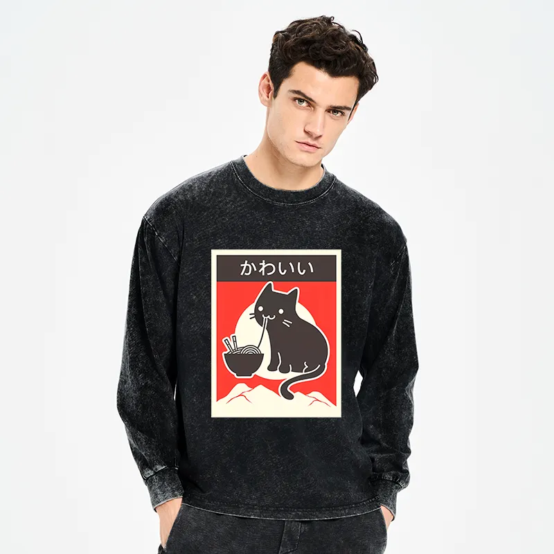 Tokyo-Tiger "Kawaii" Vintage Style Japenese Ramen Cat Sweatshirt-tokyo-tiger