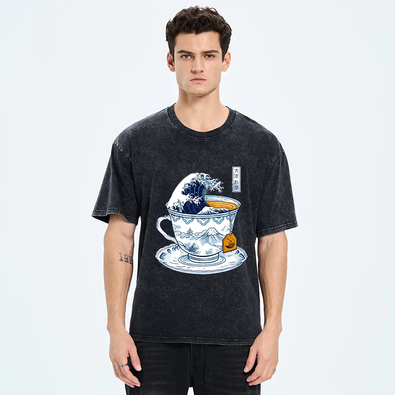 Tokyo-Tiger The Great Kanagawa Tea Wave Washed T-Shirt