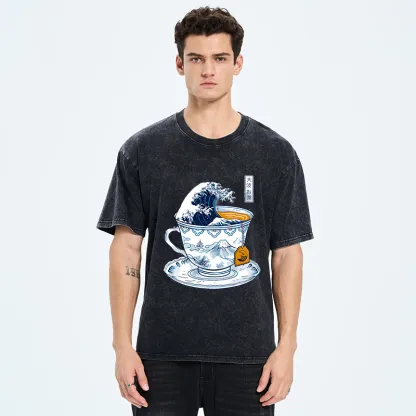 Tokyo-Tiger The Great Kanagawa Tea Wave Washed T-Shirt