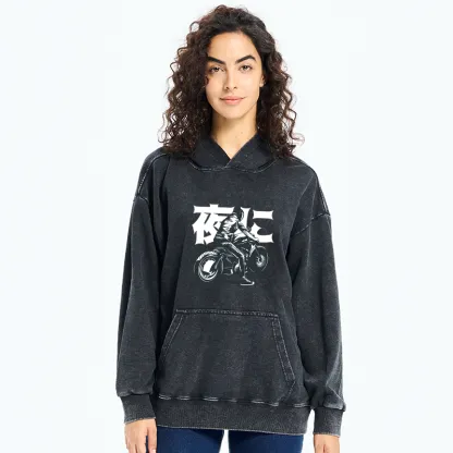 Tokyo-Tiger Motorcyclist Japanese Night Rider Washed Hoodie
