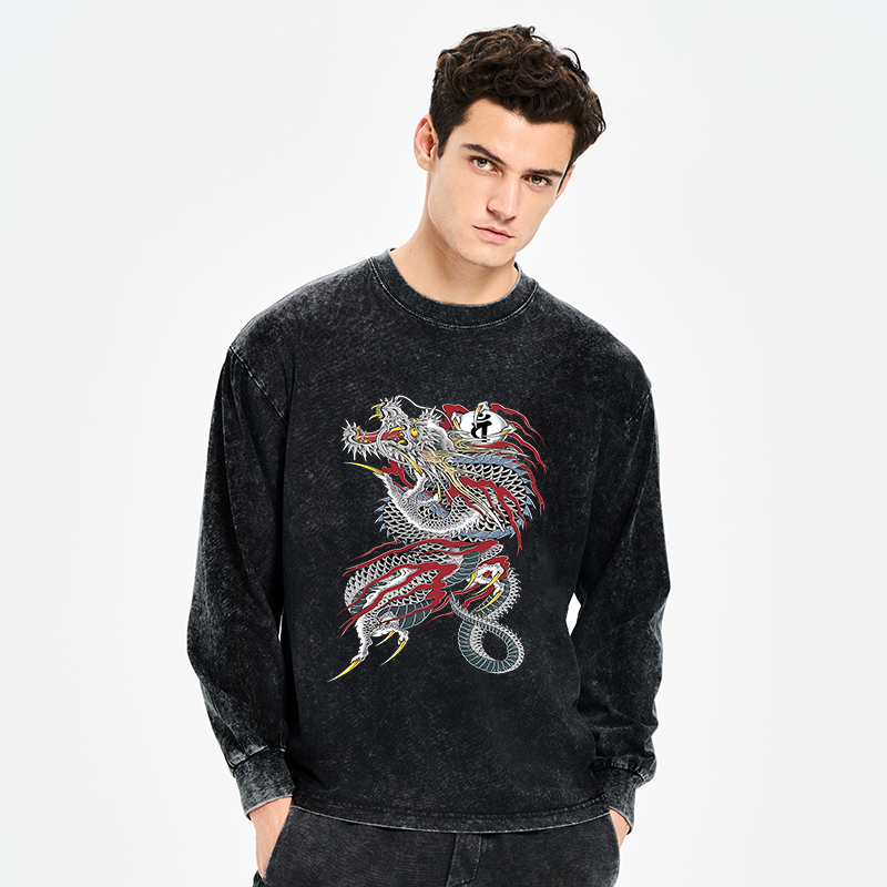 Tokyo-Tiger Dragon of Dojima Washed Long Sleeve T-Shirt