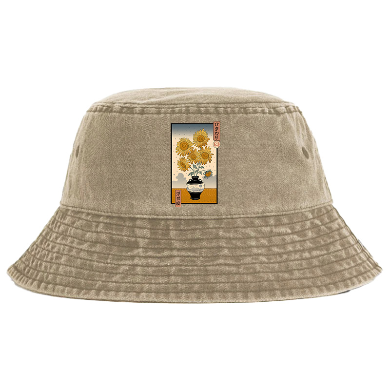 Tokyo-Tiger Sunflowers Ukiyo-e Washed Bucket Hat