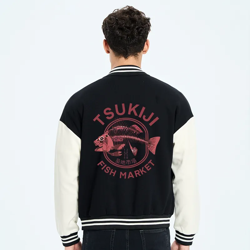 Tokyo-Tiger Tokyo Tsukiji Fish Market Vintage Japan Embroidery Varsity Jacket