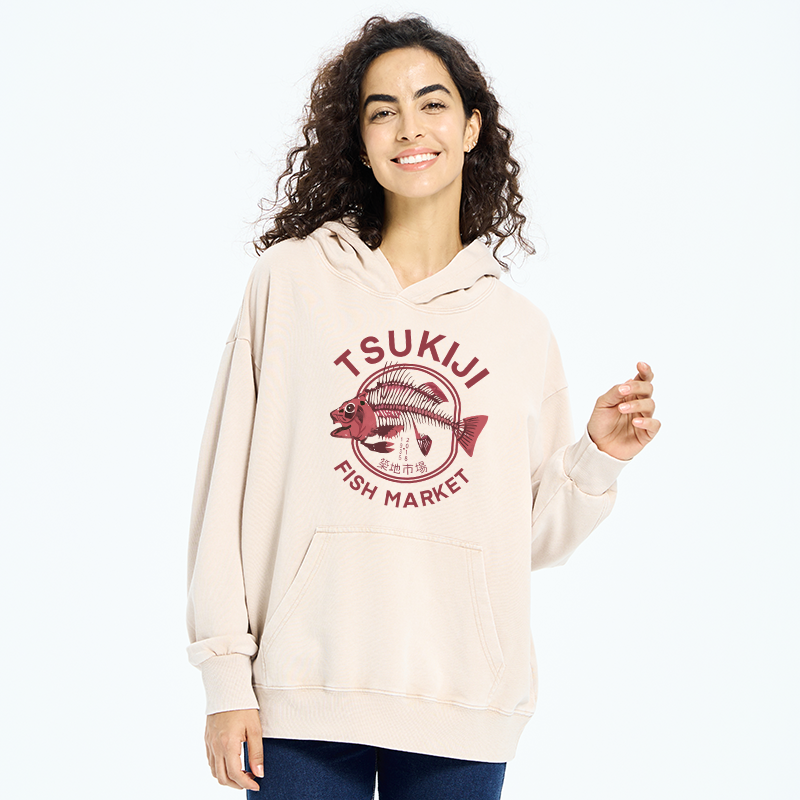 Tokyo-Tiger Tokyo Tsukiji Fish Market Vintage Japan Washed Hoodie