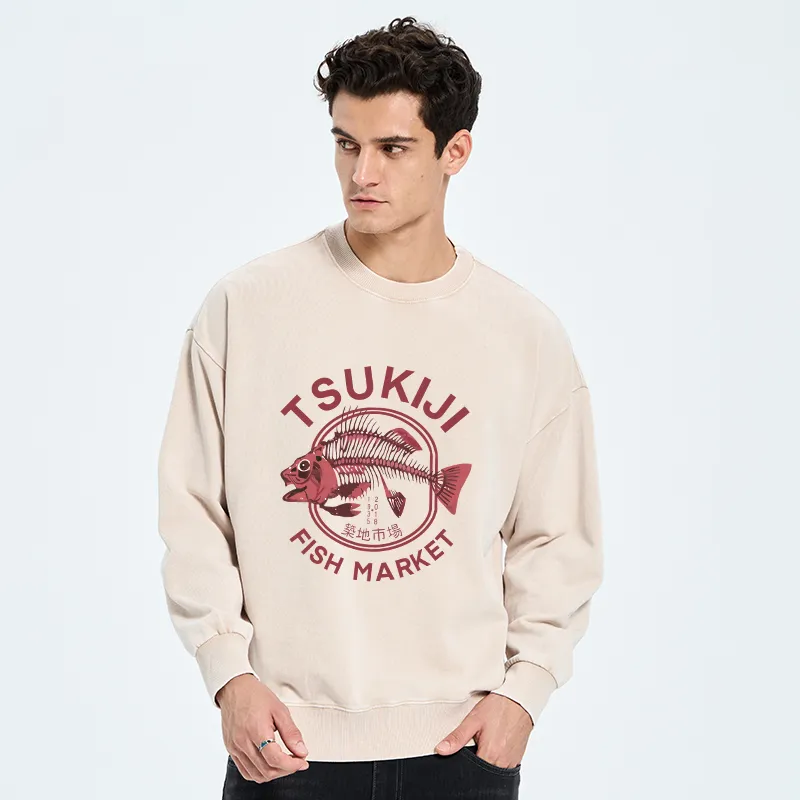 Tokyo-Tiger Tokyo Tsukiji Fish Market Vintage Japan Washed Sweatshirt