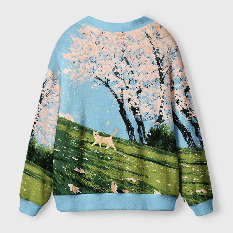 Tokyo-Tiger Blossom Hillside Cat Ugly Cardigan Sweater