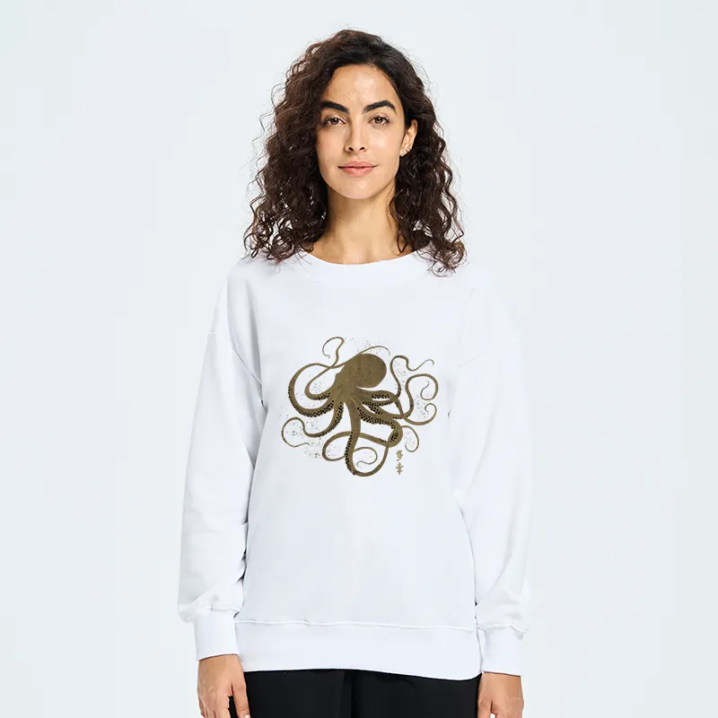 Tokyo-Tiger Octopus Japanese Gold Print Tattoo Sweatshirt