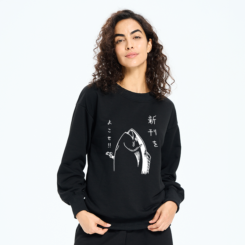 Tokyo-Tiger Japanese Fish Hold Up White Sweatshirt