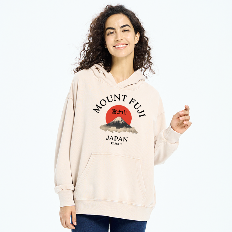 Tokyo-Tiger Japan Mount Fuji Sun Unisex Washed Hoodie