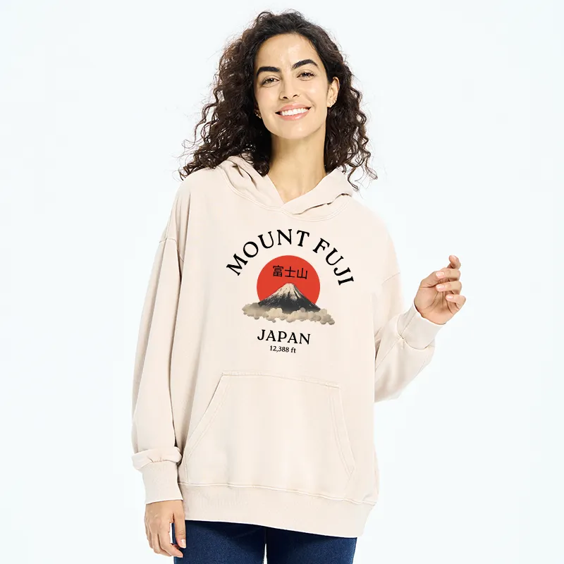 Tokyo-Tiger Japan Mount Fuji Sun Unisex Washed Hoodie