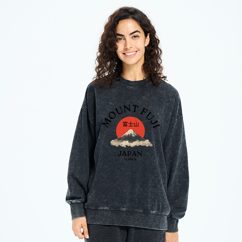Tokyo-Tiger Japan Mount Fuji Sun Unisex Washed Sweatshirt