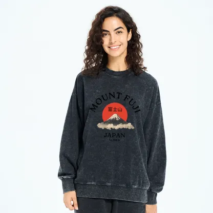 Tokyo-Tiger Japan Mount Fuji Sun Unisex Washed Sweatshirt