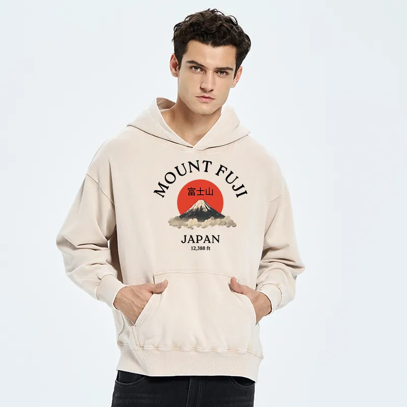 Tokyo-Tiger Japan Mount Fuji Sun Unisex Washed Hoodie