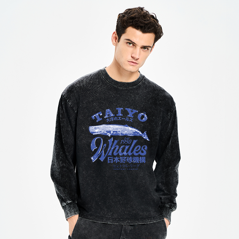 Tokyo-Tiger Japan Taiyo Whales Washed Long Sleeve T-Shirt