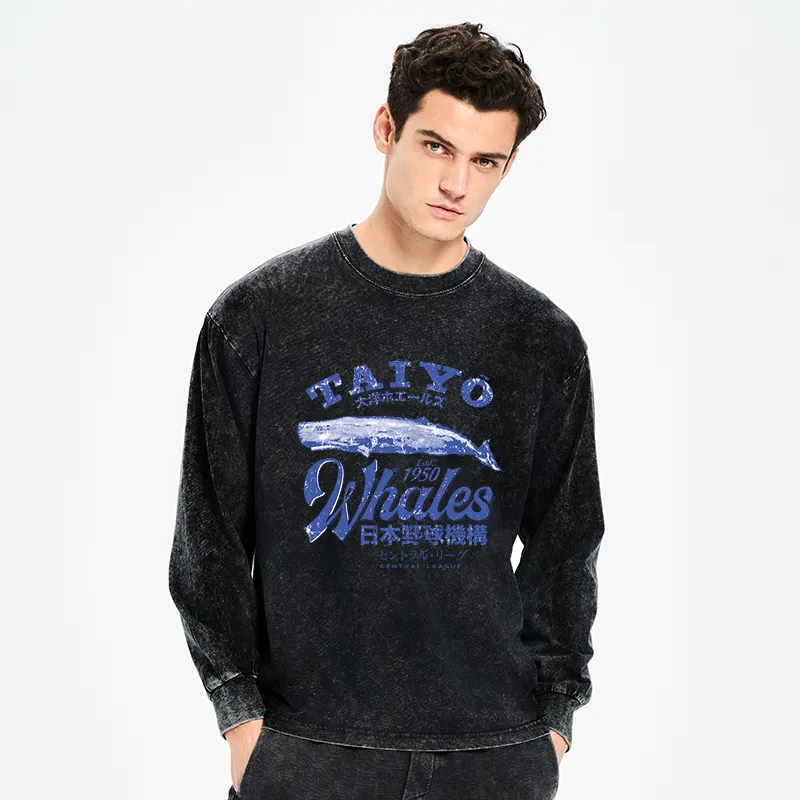 Tokyo-Tiger Japan Taiyo Whales Washed Long Sleeve T-Shirt