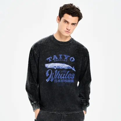 Tokyo-Tiger Japan Taiyo Whales Washed Long Sleeve T-Shirt