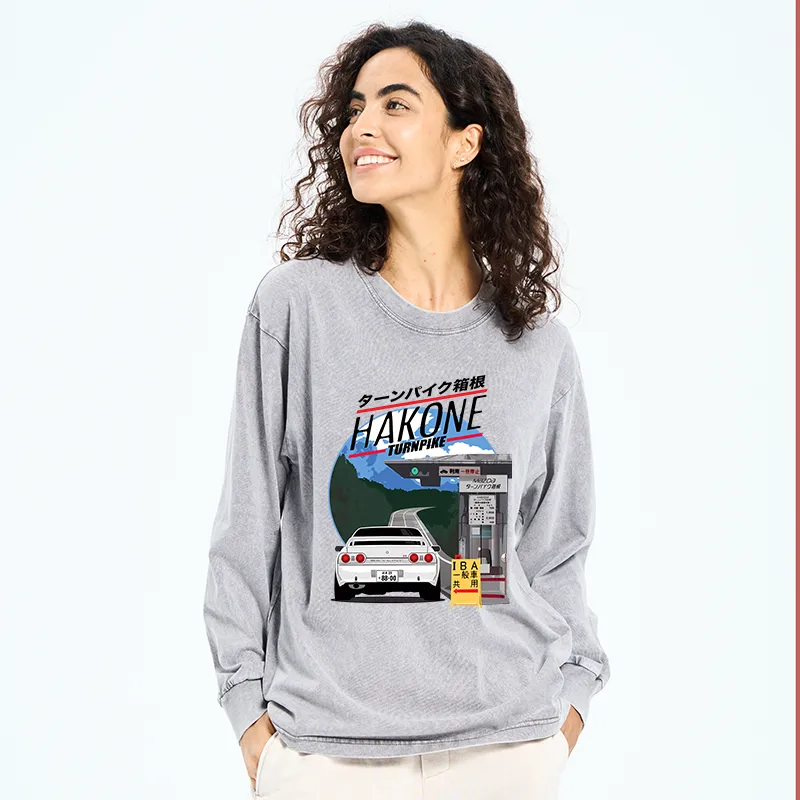 Tokyo-Tiger Hakone Nissan Skyline R32 JDM Washed Long Sleeve T-Shirt