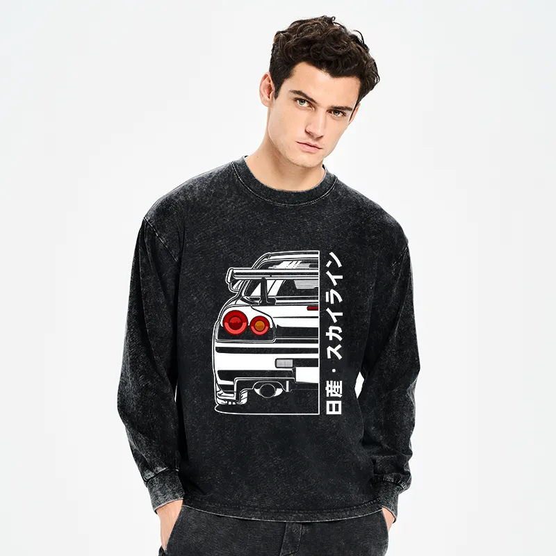 Tokyo-Tiger Nissan Skyline GTR R34 Washed Long Sleeve T-Shirt