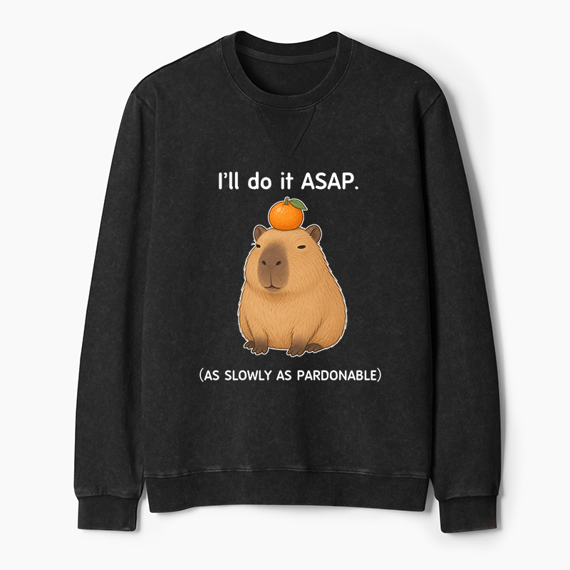 Tokyo-Tiger Slow Task Capybara Meme Washed Terry Sweatshirt
