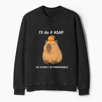 Tokyo-Tiger Slow Task Capybara Meme Washed Terry Sweatshirt