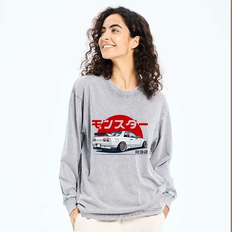 Tokyo-Tiger Monster. Skyline R32 GTR Washed Long Sleeve T-Shirt