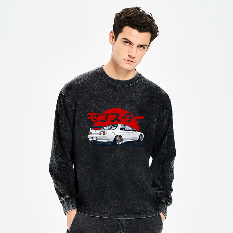 Tokyo-Tiger Monster. Skyline R32 GTR Washed Long Sleeve T-Shirt