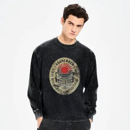 Tokyo-Tiger ASAHI BEER Japanese Washed Long Sleeve T-Shirt
