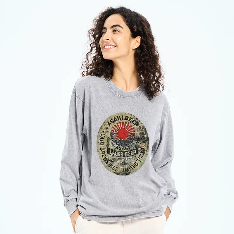 Tokyo-Tiger ASAHI BEER Japanese Washed Long Sleeve T-Shirt