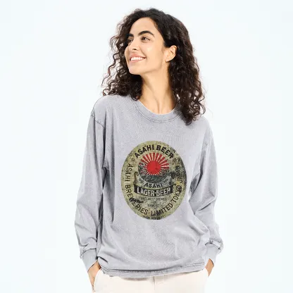 Tokyo-Tiger ASAHI BEER Japanese Washed Long Sleeve T-Shirt
