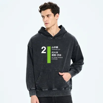 Tokyo-Tiger Yamanote Line Shibuya and Harajuku Washed Hoodie