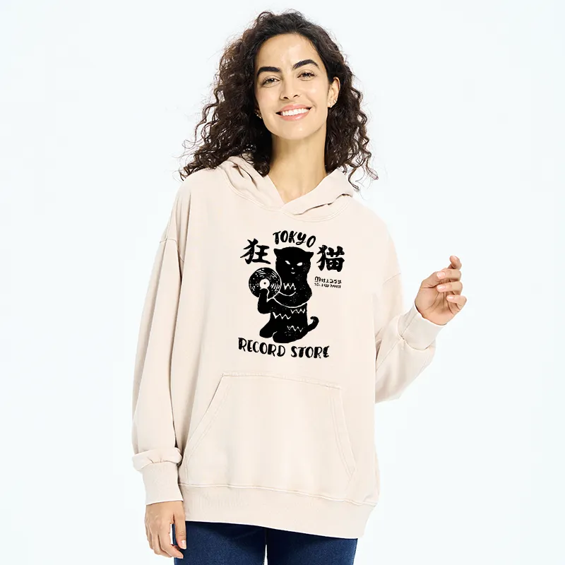 Tokyo-Tiger Tokyo Record Store Cat CD Washed Hoodie