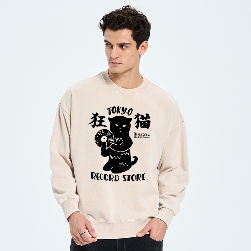 Tokyo-Tiger Tokyo Record Store Cat CD Washed Sweatshirt