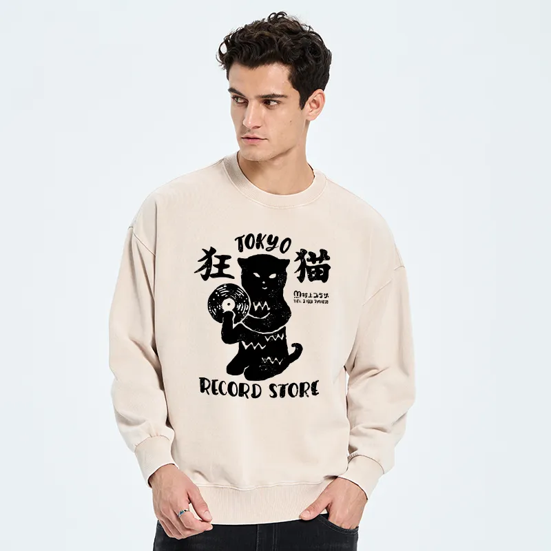 Tokyo-Tiger Tokyo Record Store Cat CD Washed Sweatshirt