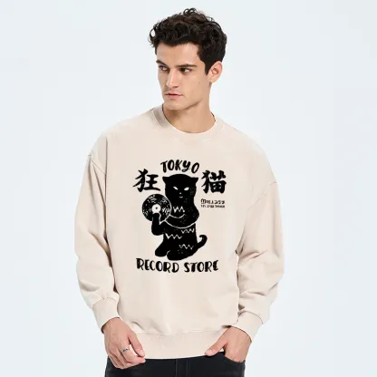 Tokyo-Tiger Tokyo Record Store Cat CD Washed Sweatshirt