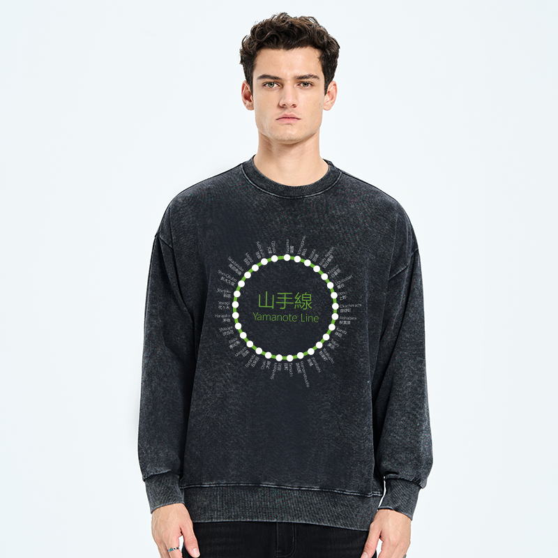 Tokyo-Tiger Yamanote Line Stations Circle Washed Sweatshirt