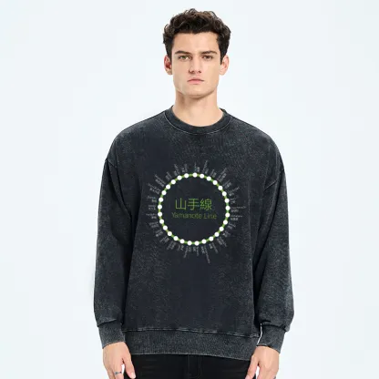 Tokyo-Tiger Yamanote Line Stations Circle Washed Sweatshirt