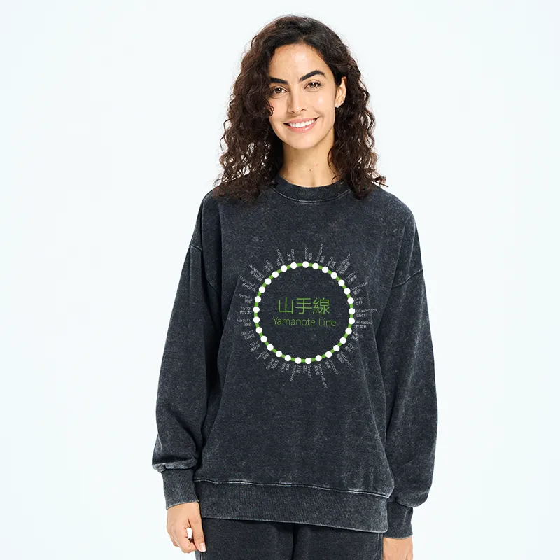 Tokyo-Tiger Yamanote Line Stations Circle Washed Sweatshirt