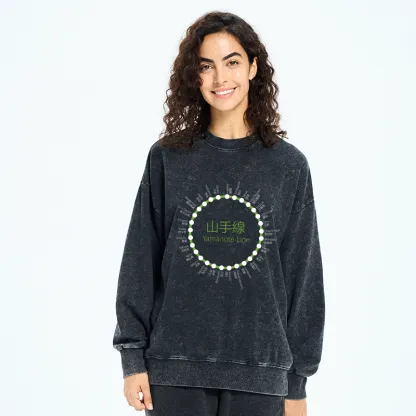 Tokyo-Tiger Yamanote Line Stations Circle Washed Sweatshirt
