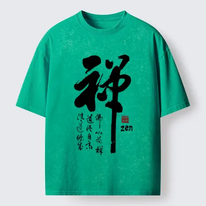 Tokyo-Tiger Oriental Ink Zen Art Washed T-Shirt