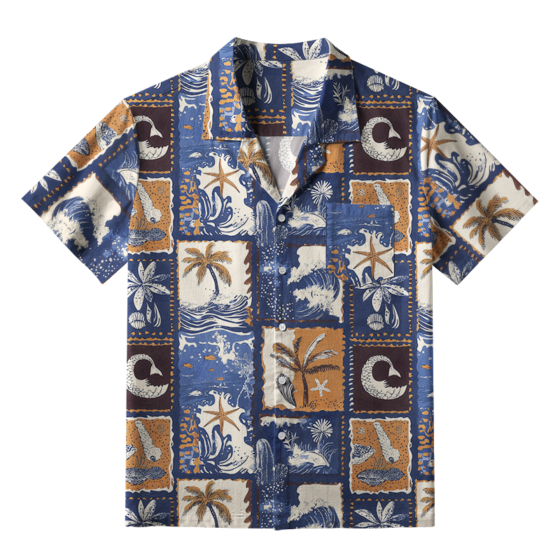 Tokyo-Tiger Island Shore Element Collage Aloha Hawaiian Shirt